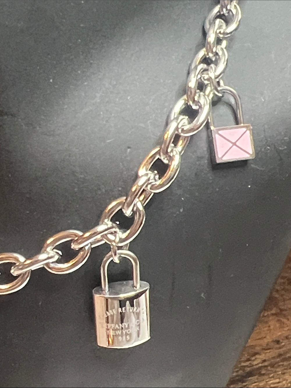 Silver Up Cycled Chain Charm Necklace with Pink Accents - Picture 3 of 4